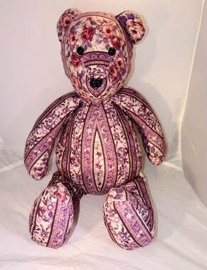 Vintage Cranston Print Works VIP Fabric Purple Floral Stripe Teddy Bear